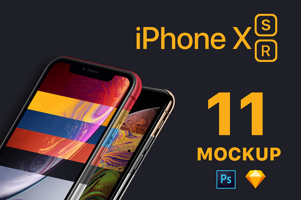 iPhone XS, XR Mockups PSD & Sketch, an iPhone Mockup by Ui Markets (Photo 1 of 27)