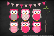 Owls Clipart & Patterns in Hot Pink, an Animal Illustration by Amanda Ilkov (Thumbnail 3 of 4)