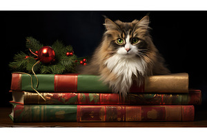 eyes christmas cat book ai generated, a Holiday Photo by pikepicture