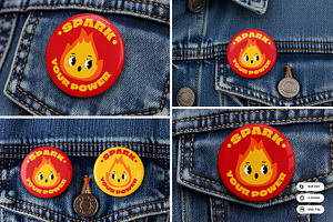 Pin Badge on Denim Mockup, a Merchandise Mockup by Nathatype