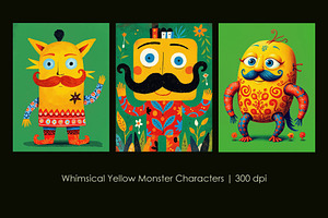 Whimsical Yellow Monster Characters, a Decorative Illustration by StockVerse Creative
