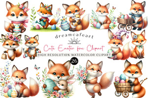 Cute Easter fox Clipart, an Illustration by DreamCafeArt
