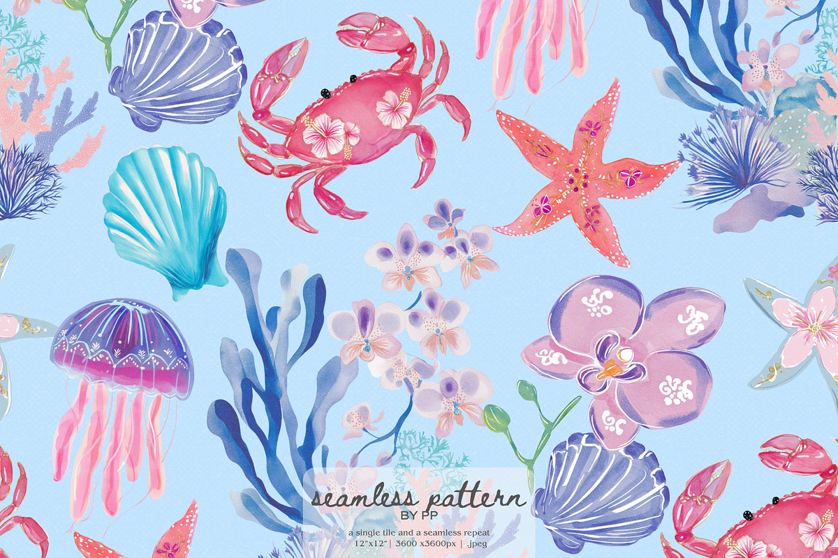 A vibrant pink crab seamless pattern, a Pattern Graphic by Pink Studio Art (Photo 1 of 4)