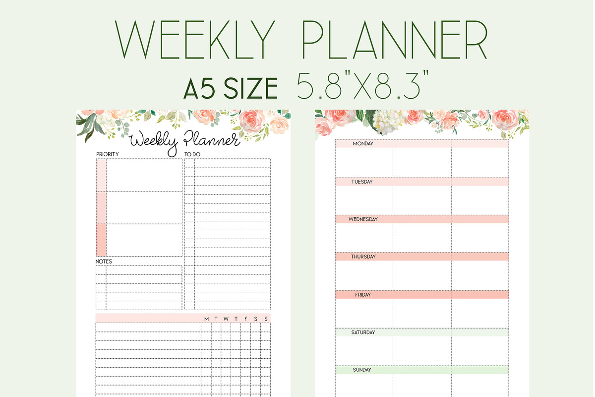 Weekly Planner A5 Inserts, a Stationery Template by EasyLifePlanners (Photo 3 of 5)