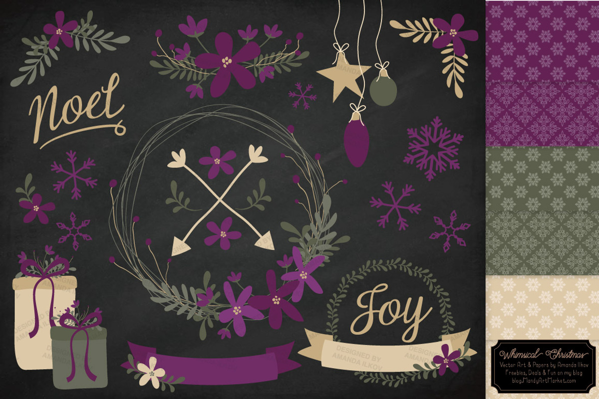 Plum Christmas Wreath Vectors, an Illustration by Amanda Ilkov (Photo 2 of 5)