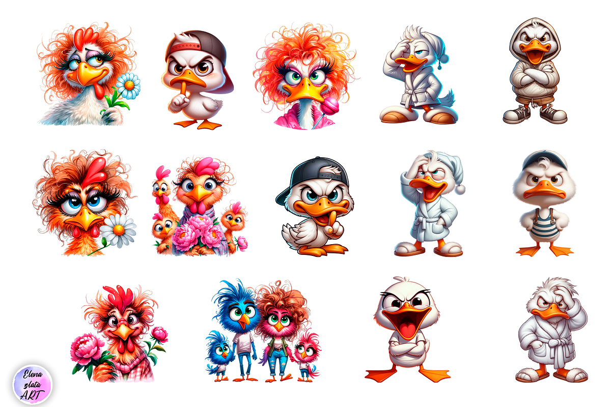 Sarcastic chickens and ducks Clipart, an Animal Illustration by ElenazlataArt (Photo 2 of 4)