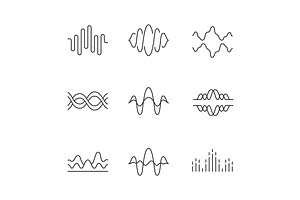 Sound and audio waves linear icons