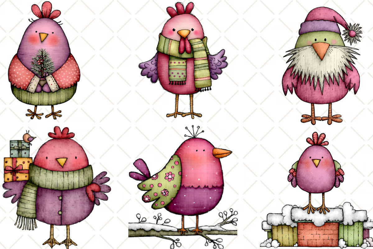 Quirky Christmas Chicken Clipart, an Illustration by Black Bird Studio (Photo 3 of 6)