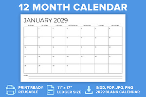 2029 11x17 Calendar Template