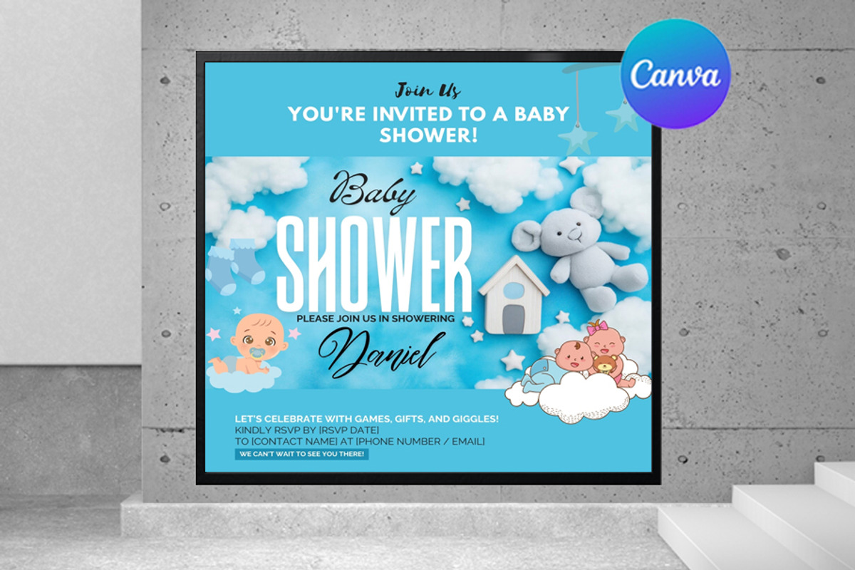 Canva Baby Shower Flyer Template, a Graphic by graphicforest (Photo 1 of 3)