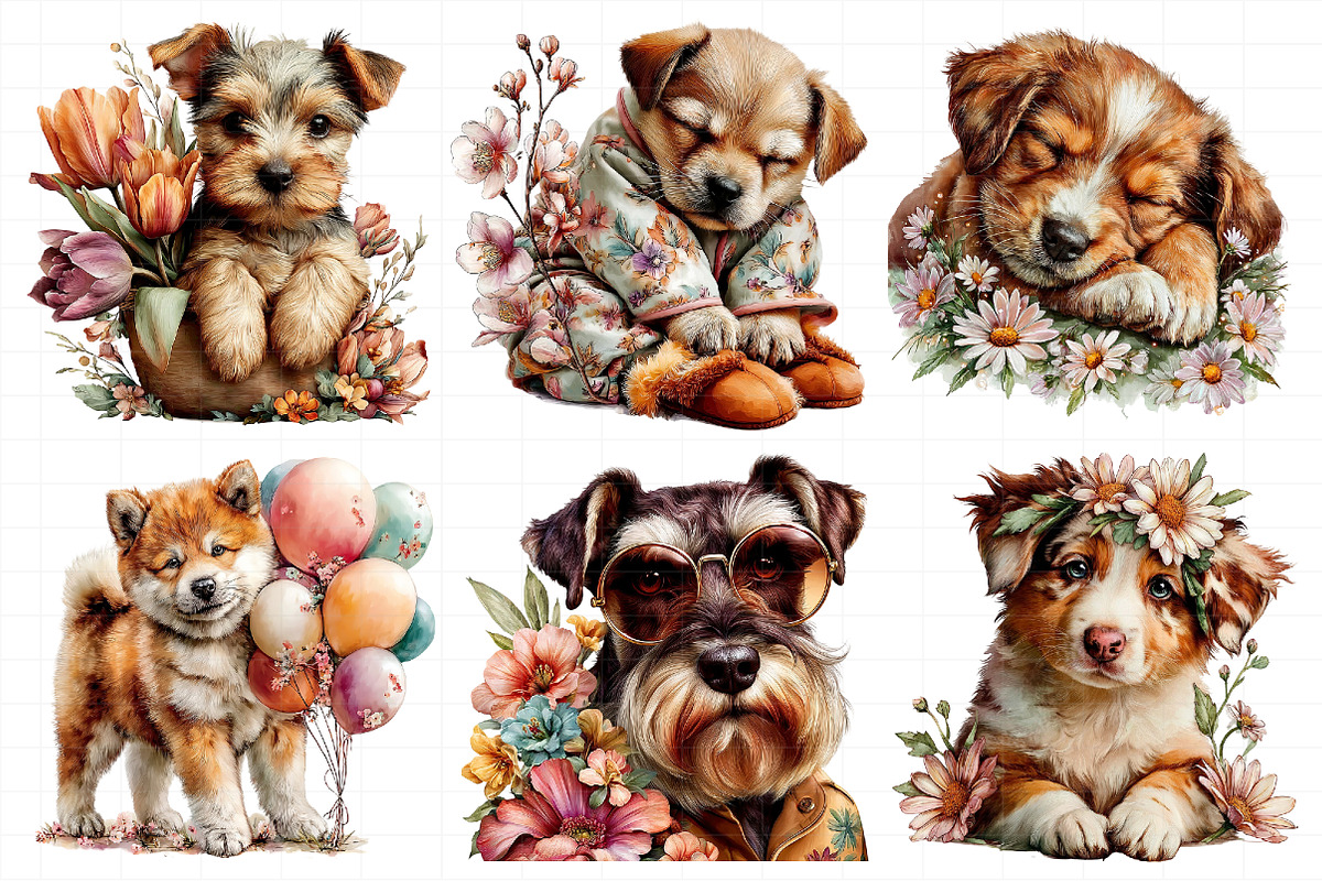 Whimsical Spring Dogs Clipart, an Illustration by Daily.Designs (Photo 3 of 7)