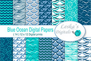 Ocean Blue Waves Digital Paper, a Pattern Graphic by Leska's Digitals (Thumbnail 1 of 6)
