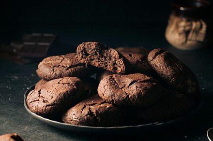 Homemade vegan chocolate chip cookies. Food photo.