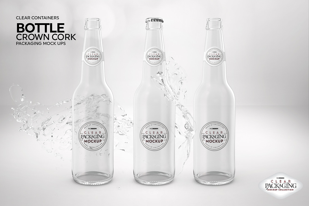 Clear Bottle with Crown Cork Mockup, a Cups & Container Mockup by INCDesign (Photo 8 of 9)