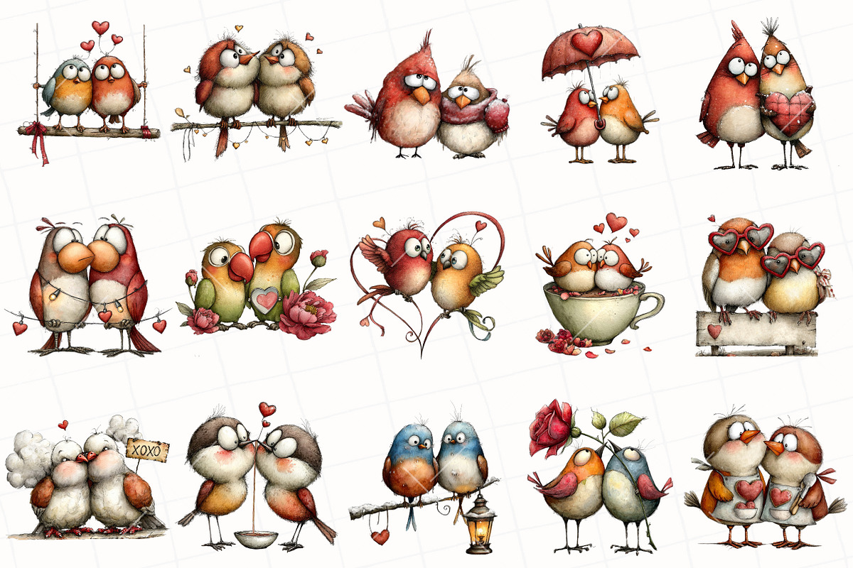 Valentine Couple Birds Clipart, an Illustration by OK Design (Photo 2 of 6)