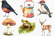 Watercolor Vintage Woodland Clipart, an Illustration by Canvas Craft (Thumbnail 2 of 7)