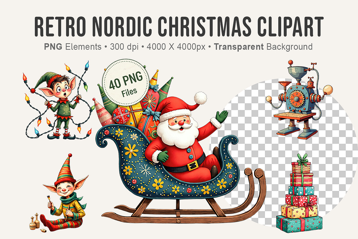 Retro Nordic Christmas Clipart, an Illustration by Artnoy (Photo 1 of 8)