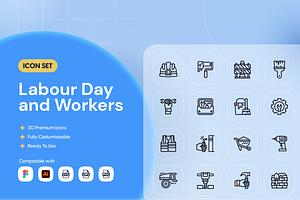 Labour Day and Workers Icon Set, an Outline Icon by Nathaya Studio