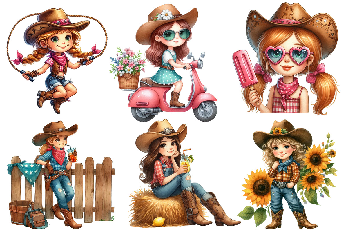 Summer Cowgirl Sublimation Clipart, a Seasonal Illustration by Designworld (Photo 4 of 5)