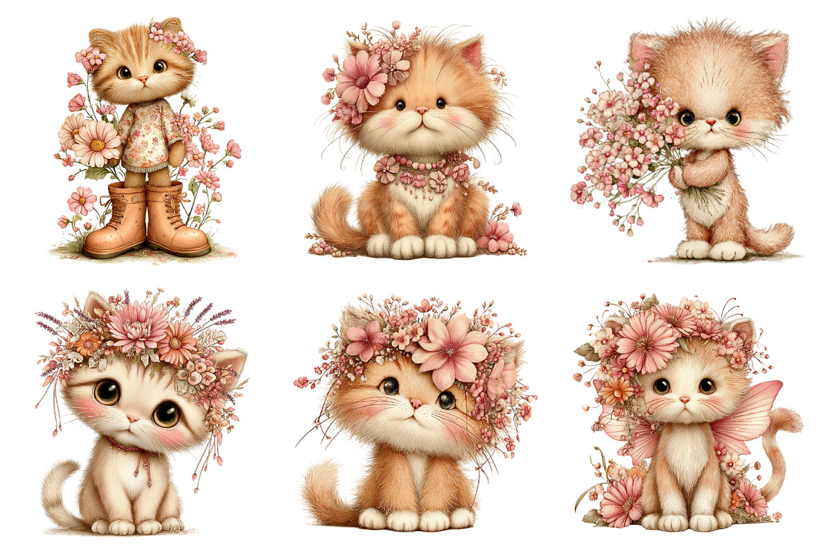 Whimsical Floral Cat PNG, a Seasonal Illustration by Daily.Designs (Photo 4 of 5)