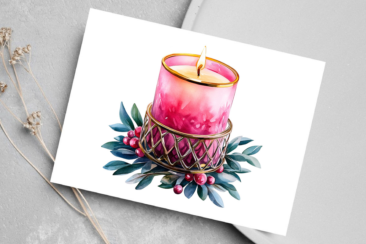 Watercolor Pink Christmas Clipart, an Illustration by Canvas Craft (Photo 4 of 7)