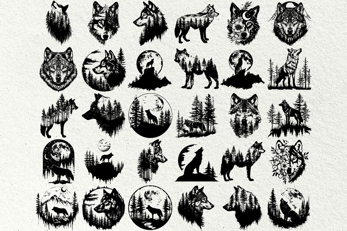 Wolf SVG Bundle. Howling Wolf, an Animal Illustration by DENIDigitalArtSudio (Photo 2 of 8)