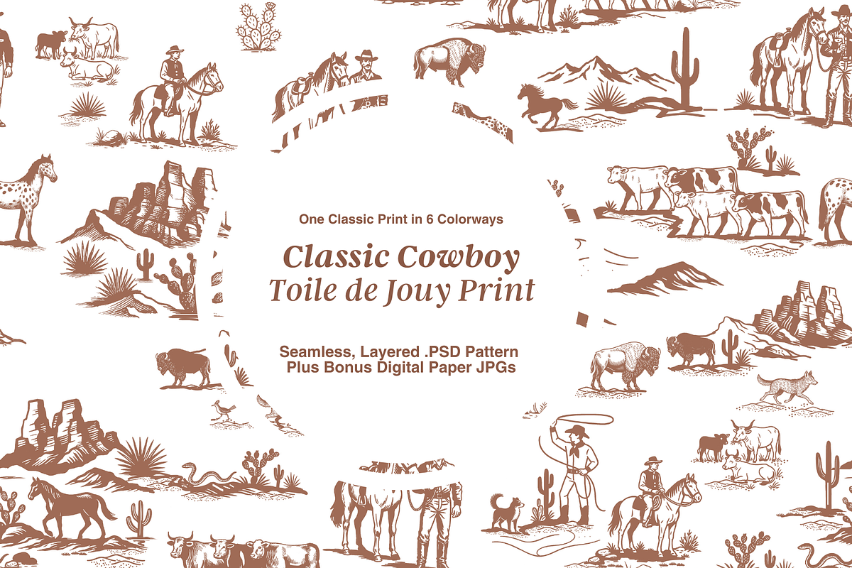 Classic Cowboy Illustrated Pattern, a Pattern Graphic by Hughes Studio (Photo 1 of 9)