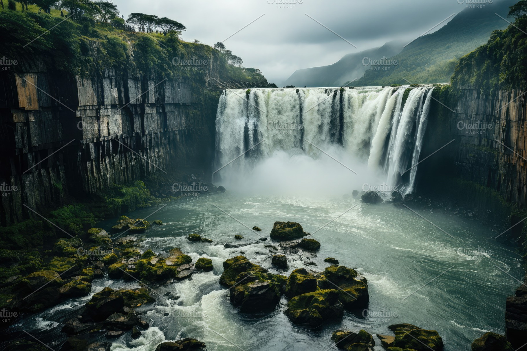Waterfall descending from the peak o, a Photo by SaroStock