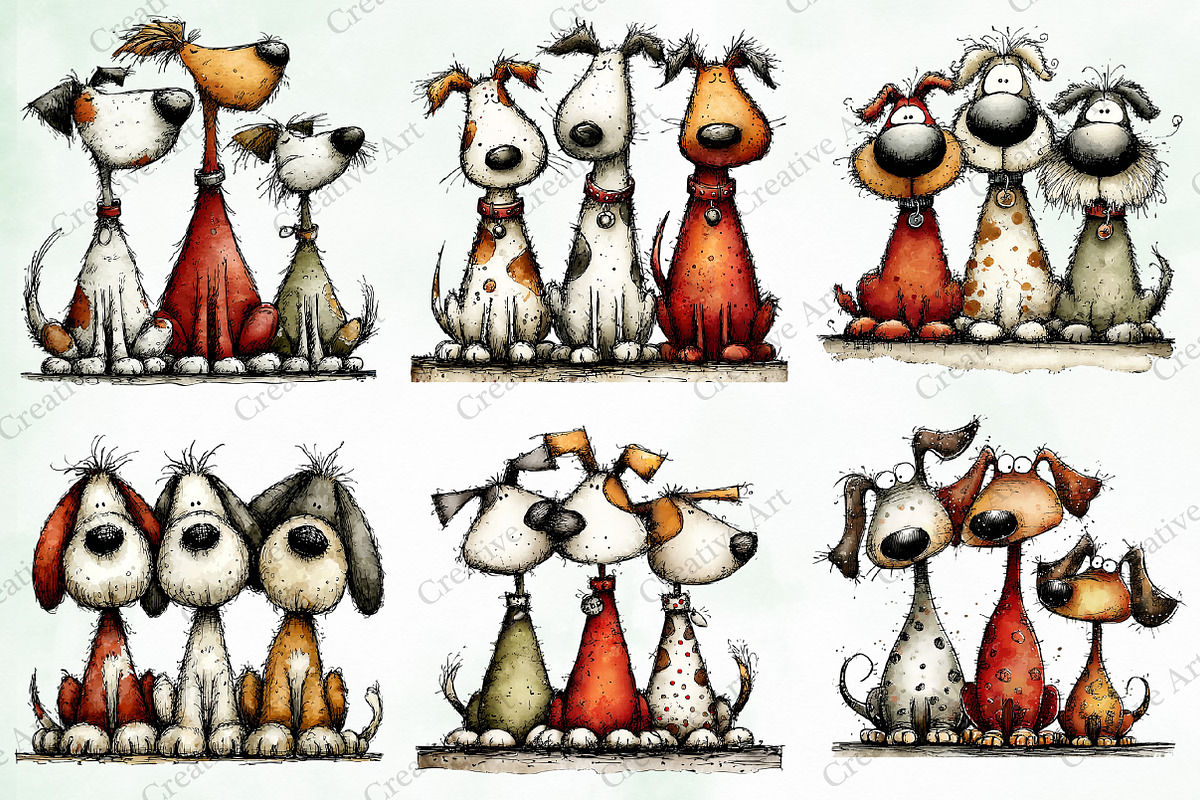 Whimsical Christmas Dogs Clipart, an Illustration by Creative Art (Photo 8 of 11)