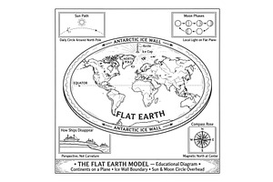 Flat Earth Model Map with Antarctic, an Illustration by AlexArt