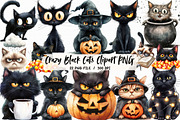 Crazy Black Cats Clipart PNG, an Illustration by Libby Wishes (Thumbnail 1 of 6)