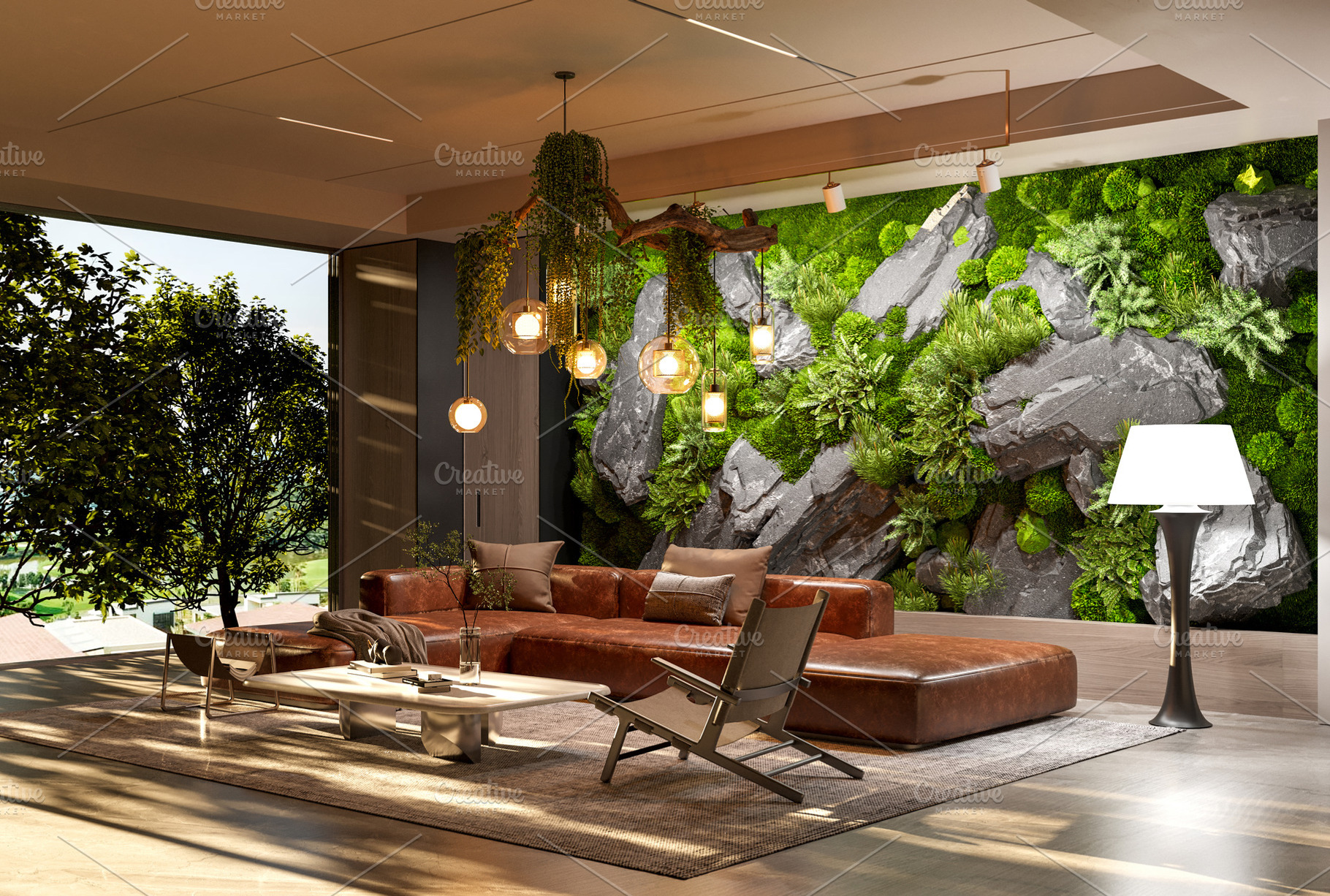 Sunlit Living Room with Green Wall, an Architecture Photo by Pozitivo