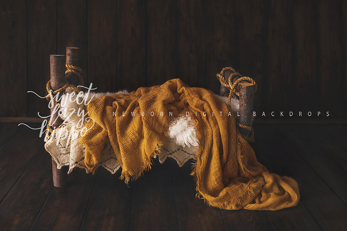 Vintage Wooden Bed. Newborn Backdrop preview 2