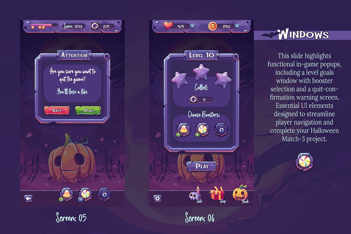 Halloween Match-3 Game UI Kit, an UI Kit Template by Nearbirds (Photo 4 of 7)