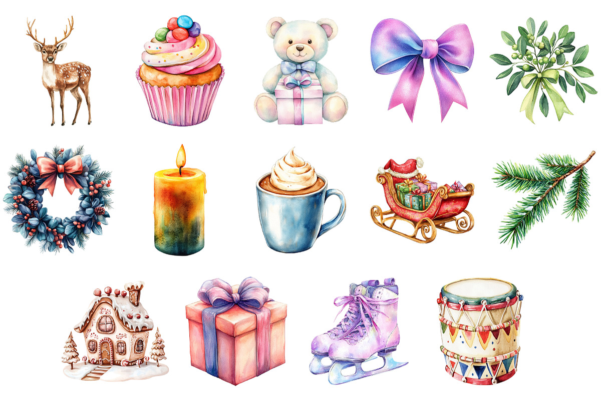 Stylish Watercolor Christmas Clipart, an Illustration by Daily.Designs (Photo 3 of 3)