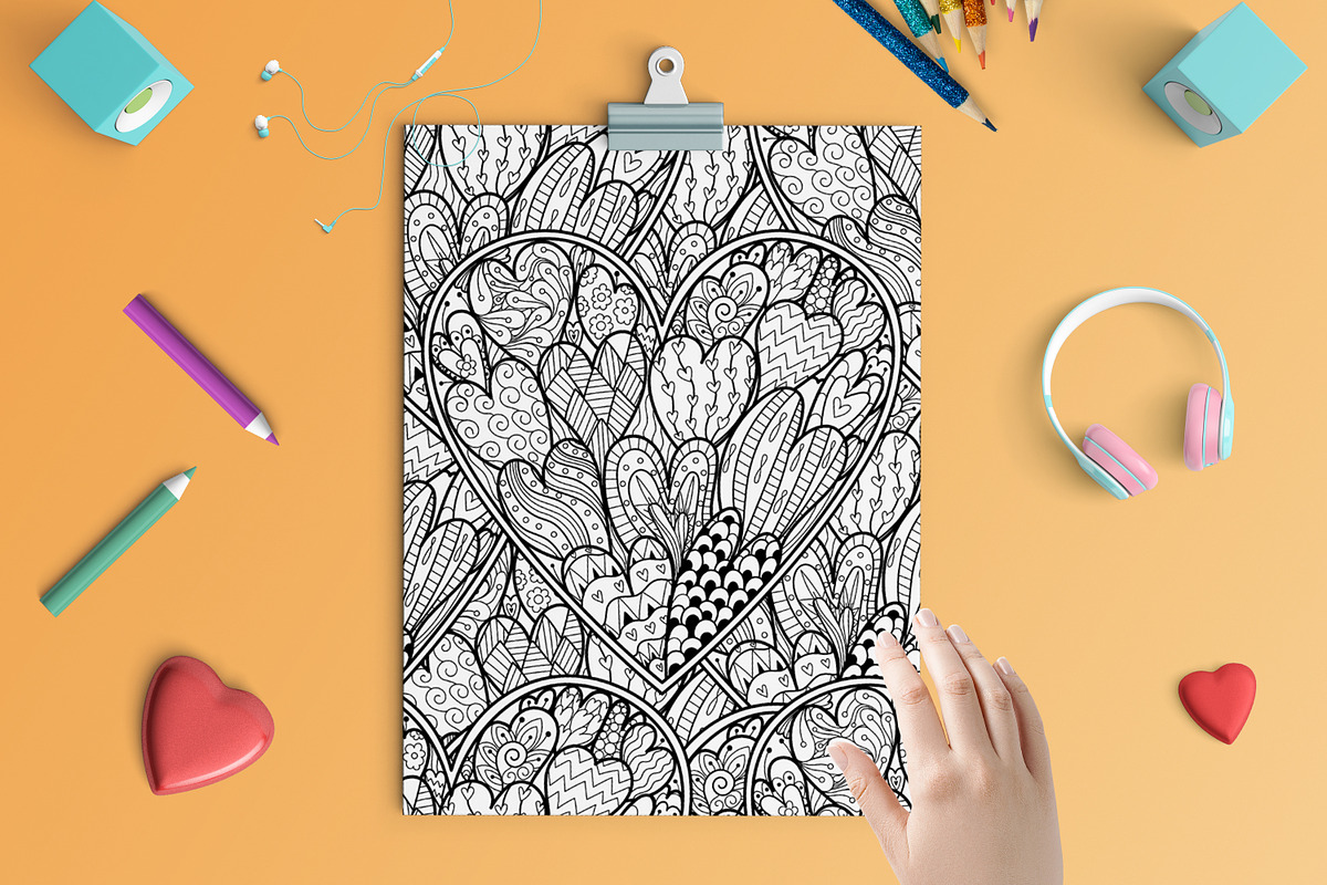 Heart Mandalas Coloring Pages, a Decorative Illustration by Gulnara Sabirova (Photo 13 of 18)