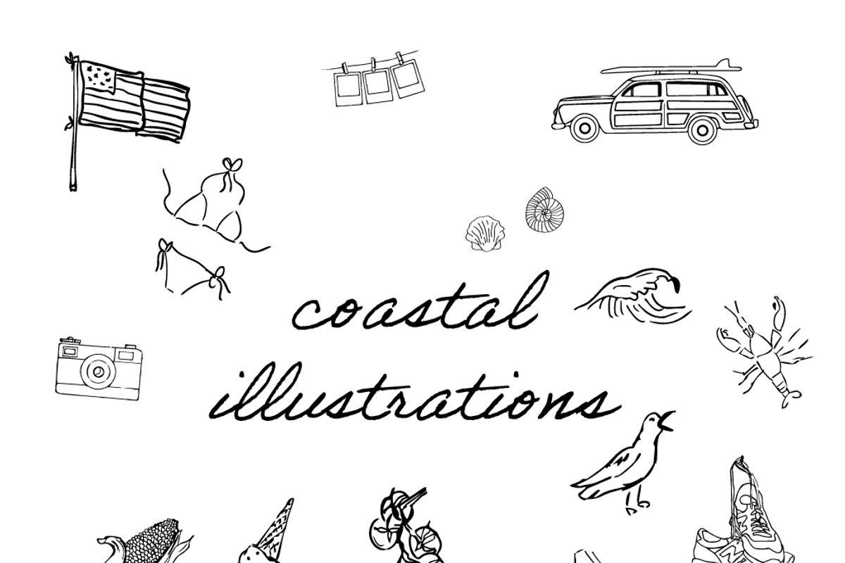 Coastal Line Art Illustrations, a Seasonal Illustration by Studio E Bloom (Photo 1 of 3)