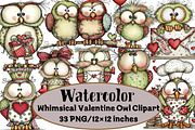 Whimsical Valentine Owl Clipart, an Illustration by Design Market (Thumbnail 1 of 3)