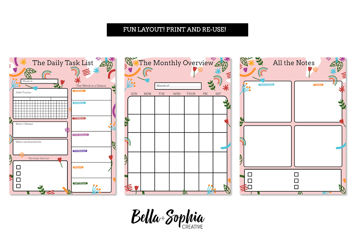 Bright Daily Tasks Planner Printable, a Stationery Template by Bella+Sophia Creative (Photo 2 of 6)