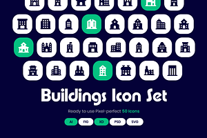 Buildings Icon Set, a Duotone Icon by Brickclay