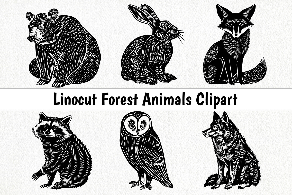 Forest Animals Linocut Clipart, an Animal Illustration by ArtIrisArt (Photo 1 of 4)