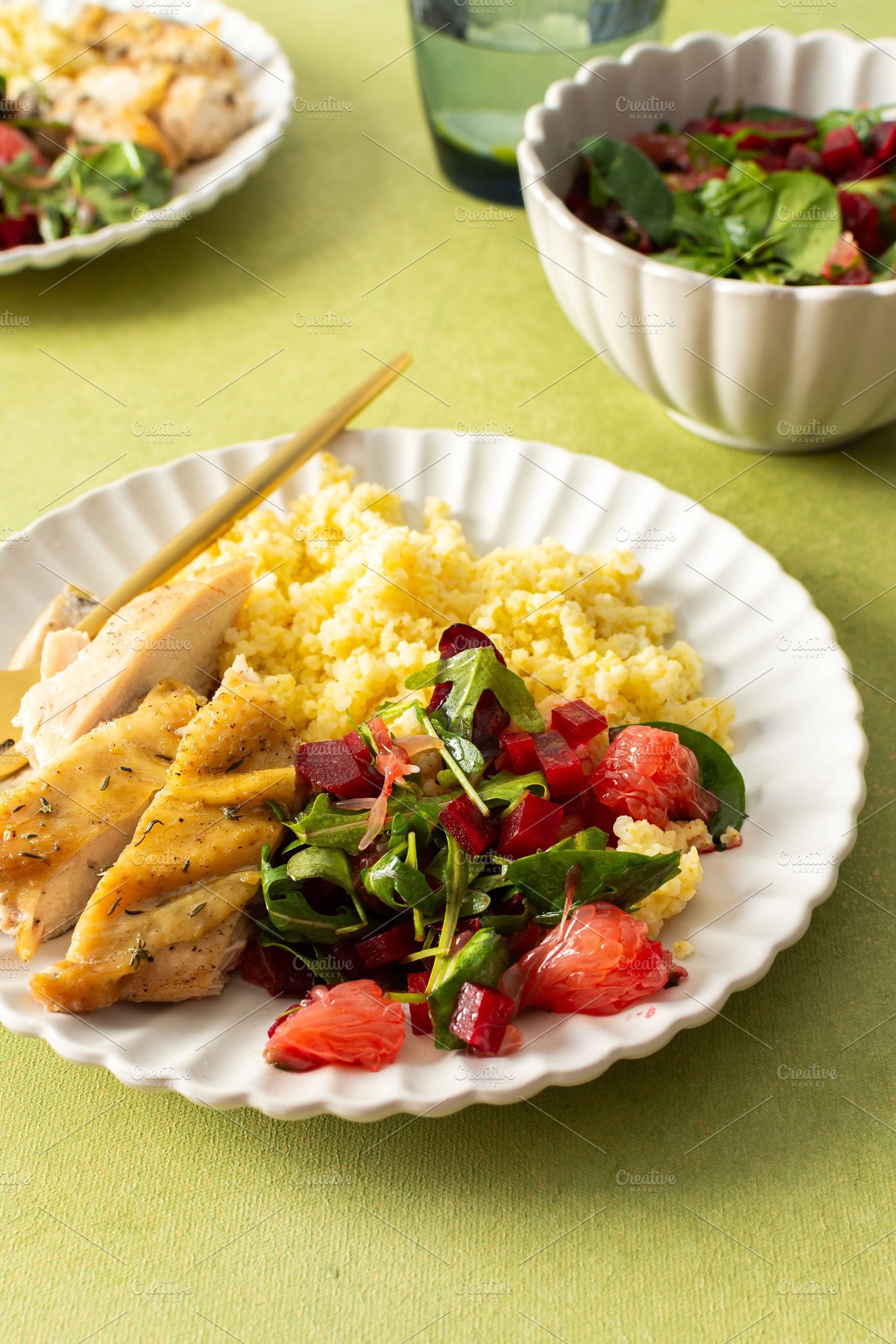 A balanced breakfast with millet, a Food & Drink Photo by Pundateam