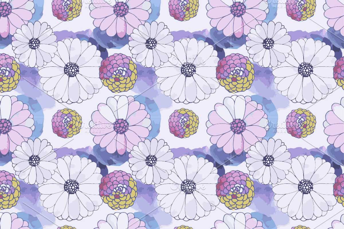 4 Daisy seamless patterns, a Pattern Graphic by Alena Stoyko design (Photo 3 of 5)