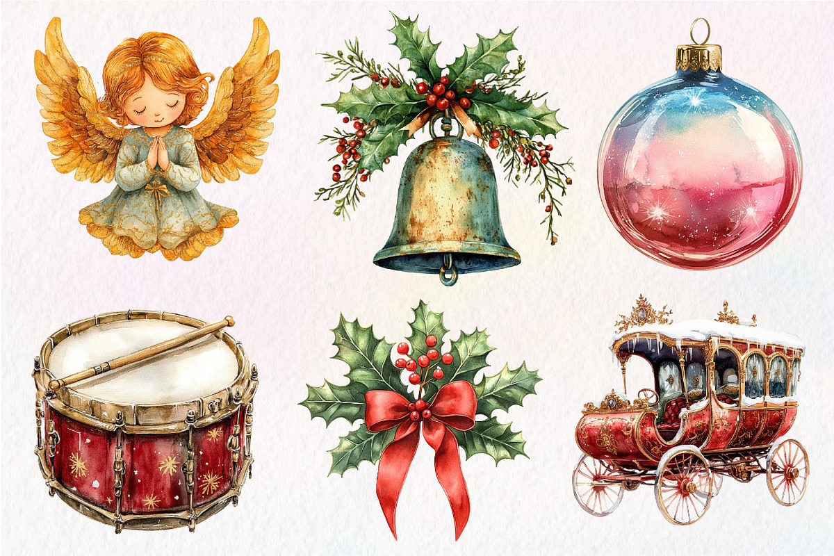 Vintage Christmas Elements Clipart, an Illustration by Dream Creation (Photo 5 of 6)