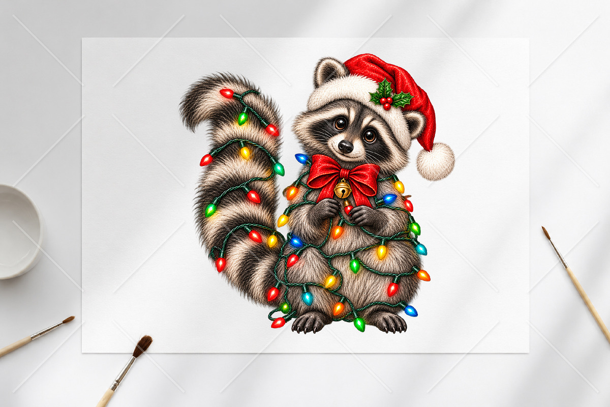 Cute Christmas Raccoon Patchwork PNG, a Seasonal Illustration by Canvas Craft (Photo 6 of 6)
