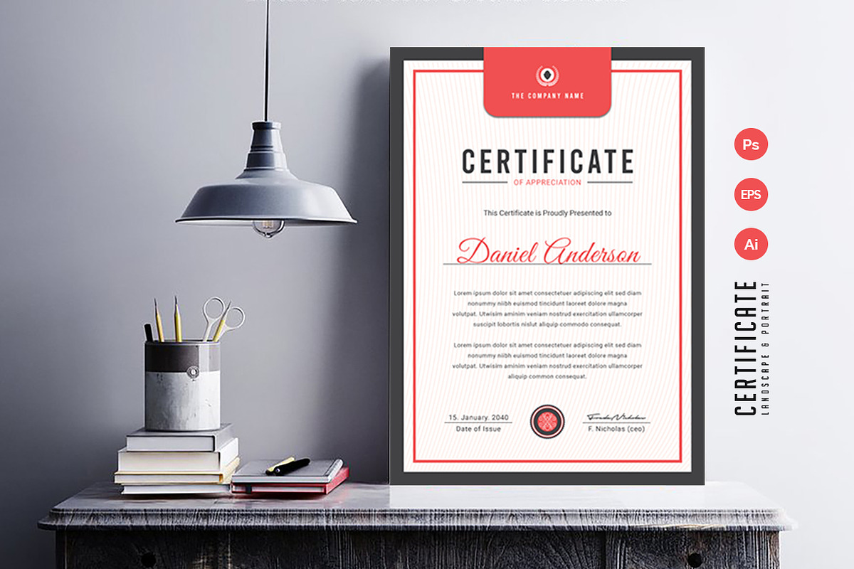 516. Modern Certificate Template, a Stationery Template by CreativeRezwan (Photo 2 of 3)
