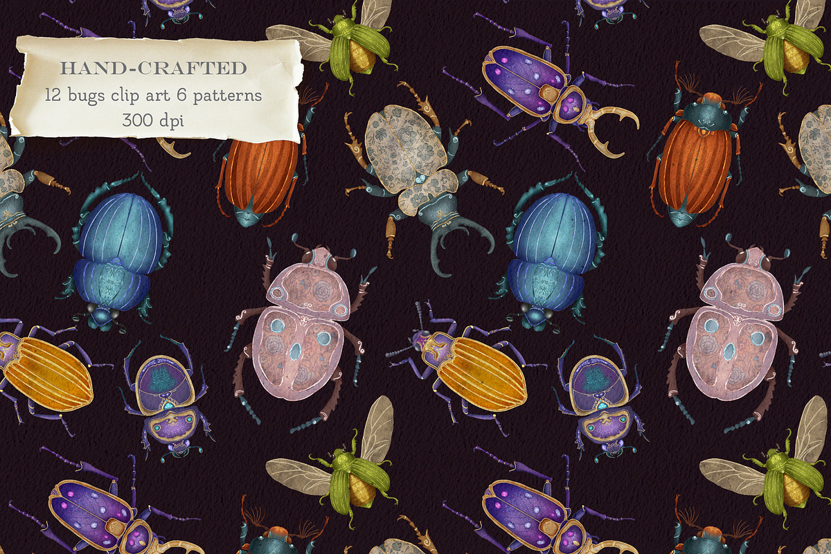 Vintage Beetle Clipart Patterns, an Animal Illustration by AlenaVlasko stock Market (Photo 1 of 5)