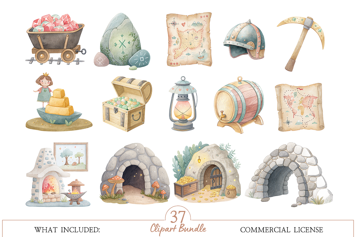 Watercolor Fantasy Dwarf Clipart Set, an Illustration by MockupWizard (Photo 2 of 6)