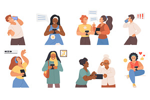 People gadgets using mobile phones, a Person Illustration by Lemberg Vector