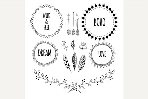 Boho Style Frames And Design Element